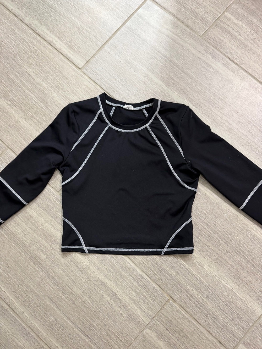 Garage Women’s Black Long Sleeve Crop Top with Contrast Stitching